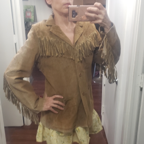 Vtg Denim&Co Fringe Suede Sun Faded Thrashed Barn Coat Western Jacket Cowgirl L - Picture 1 of 14